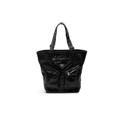 PRADA PLAQUE FLAP-POCKET LEATHER TOTE BAG 2VG120 (42.5*31.5*16cm) 